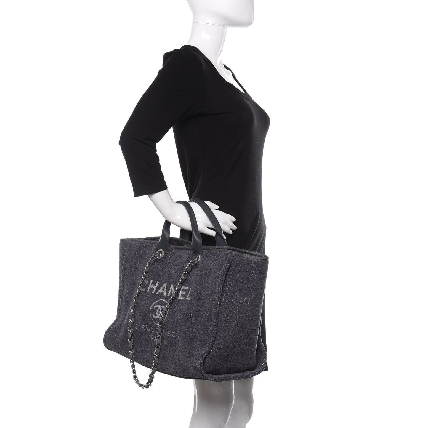 Lurex Boucle Medium Deauville Tote Grey