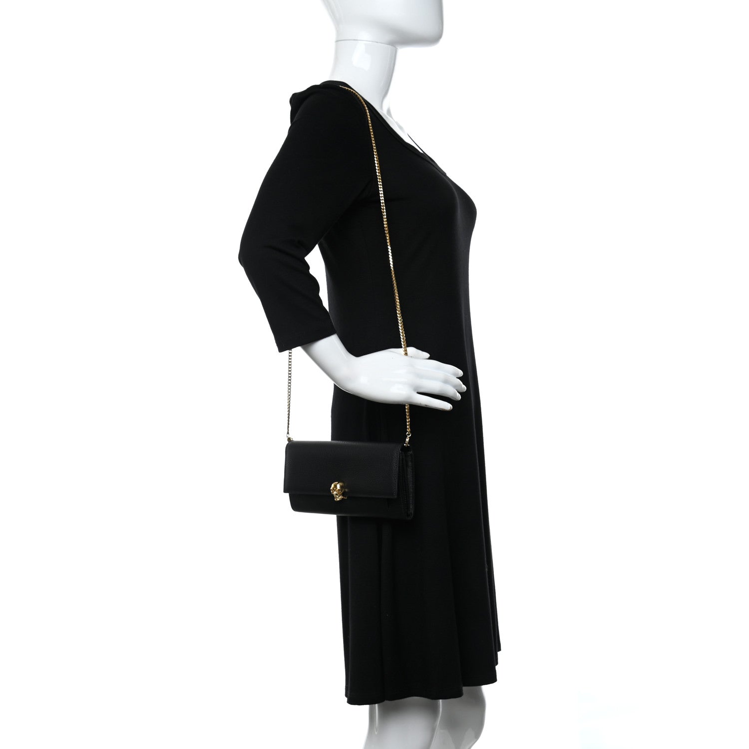 Alexander McQueen Pebbled Calfskin Skull Wallet on Chain Black 2 of 9