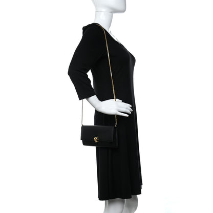 Alexander McQueen Pebbled Calfskin Skull Wallet on Chain Black 2 of 9