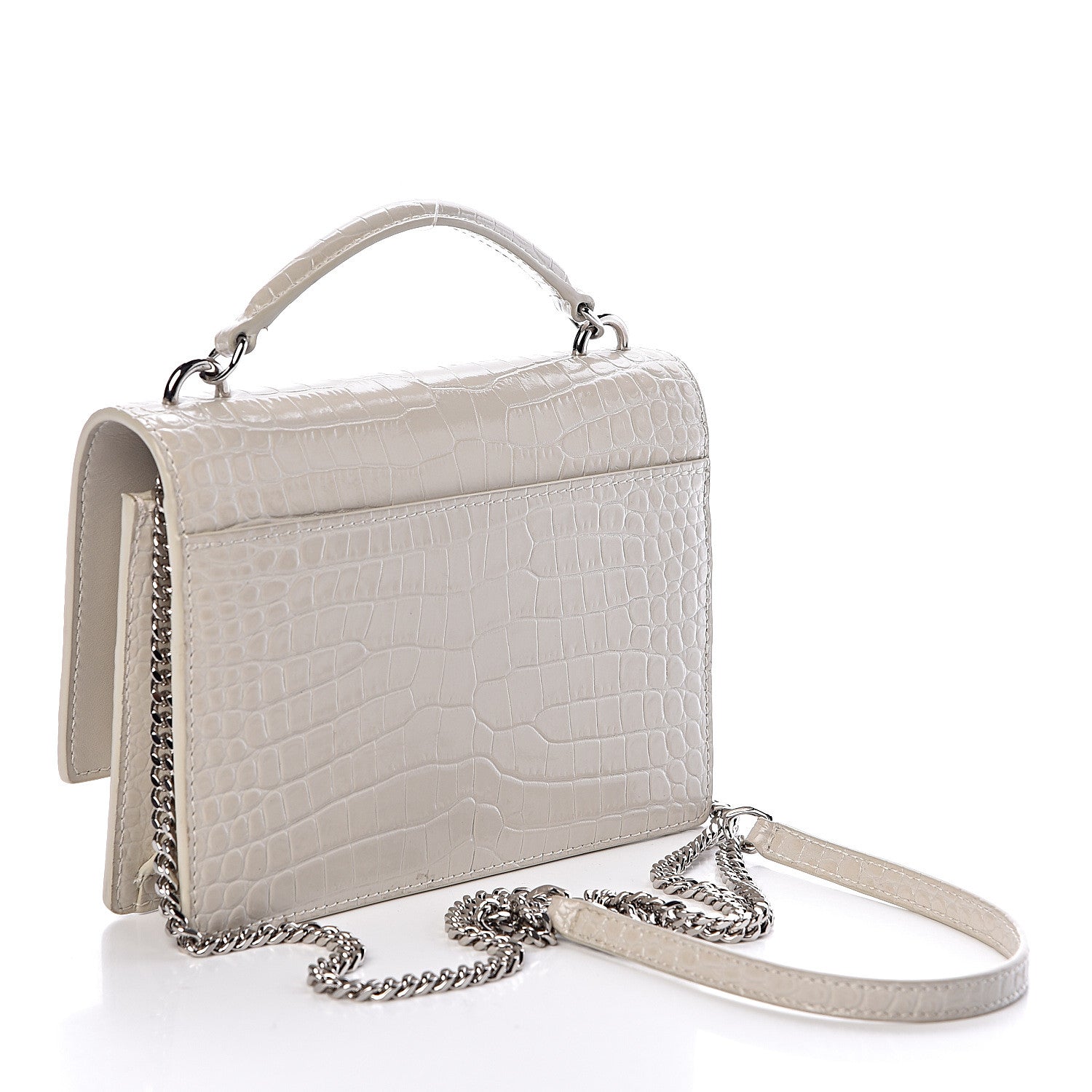 Saint Laurent Calfskin Crocodile Embossed Monogram Sunset Chain Wallet Blanc Vintage 3 of 9