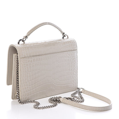 Saint Laurent Calfskin Crocodile Embossed Monogram Sunset Chain Wallet Blanc Vintage 3 of 9