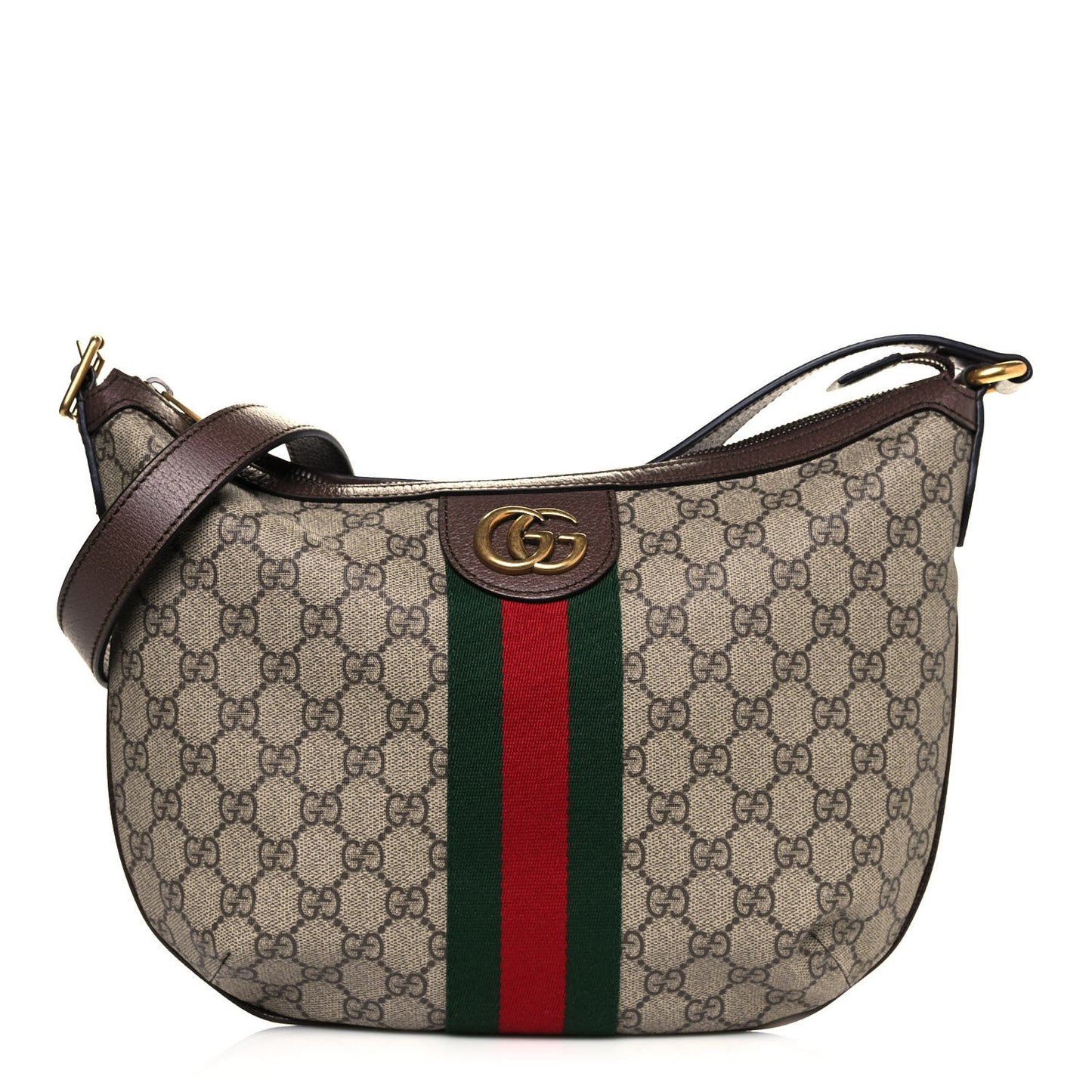GG Supreme Monogram Web Small Ophidia Half Moon Hobo Brown