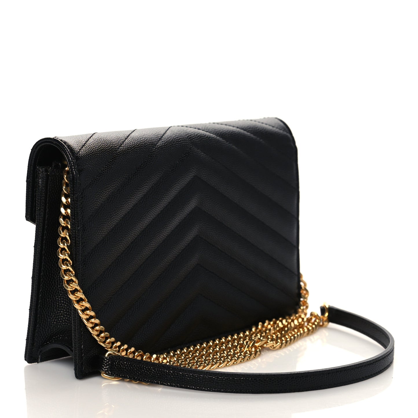 Grain De Poudre Matelasse Chevron Monogram Envelope Chain Wallet Black