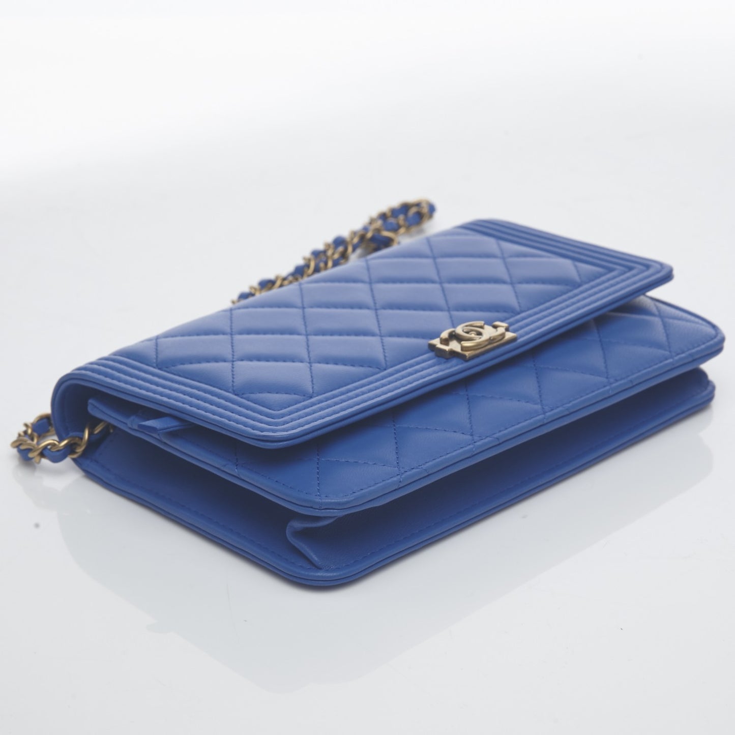 Lambskin Quilted Boy Wallet On Chain WOC Blue