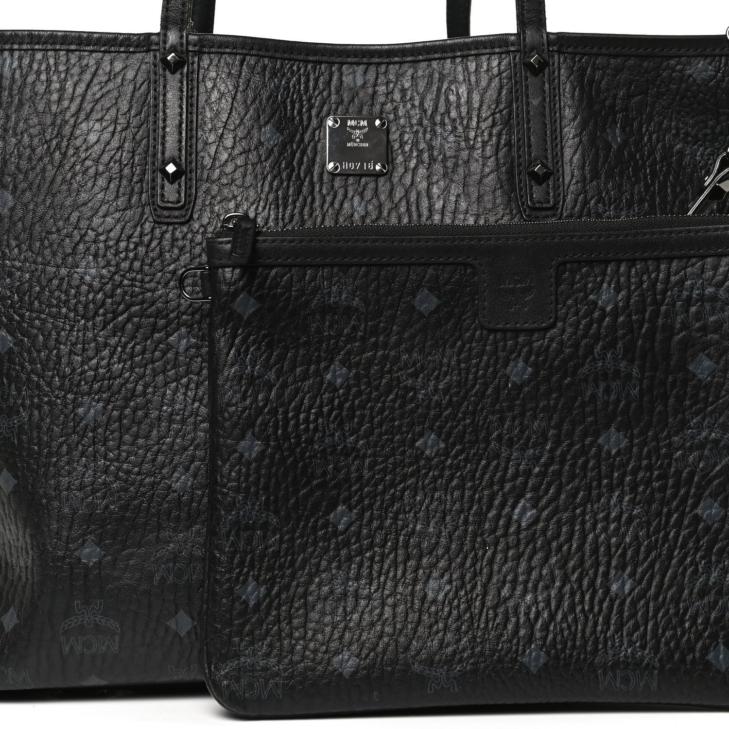 MCM Visetos Medium Reversible Shopper Tote Black 9 of 13