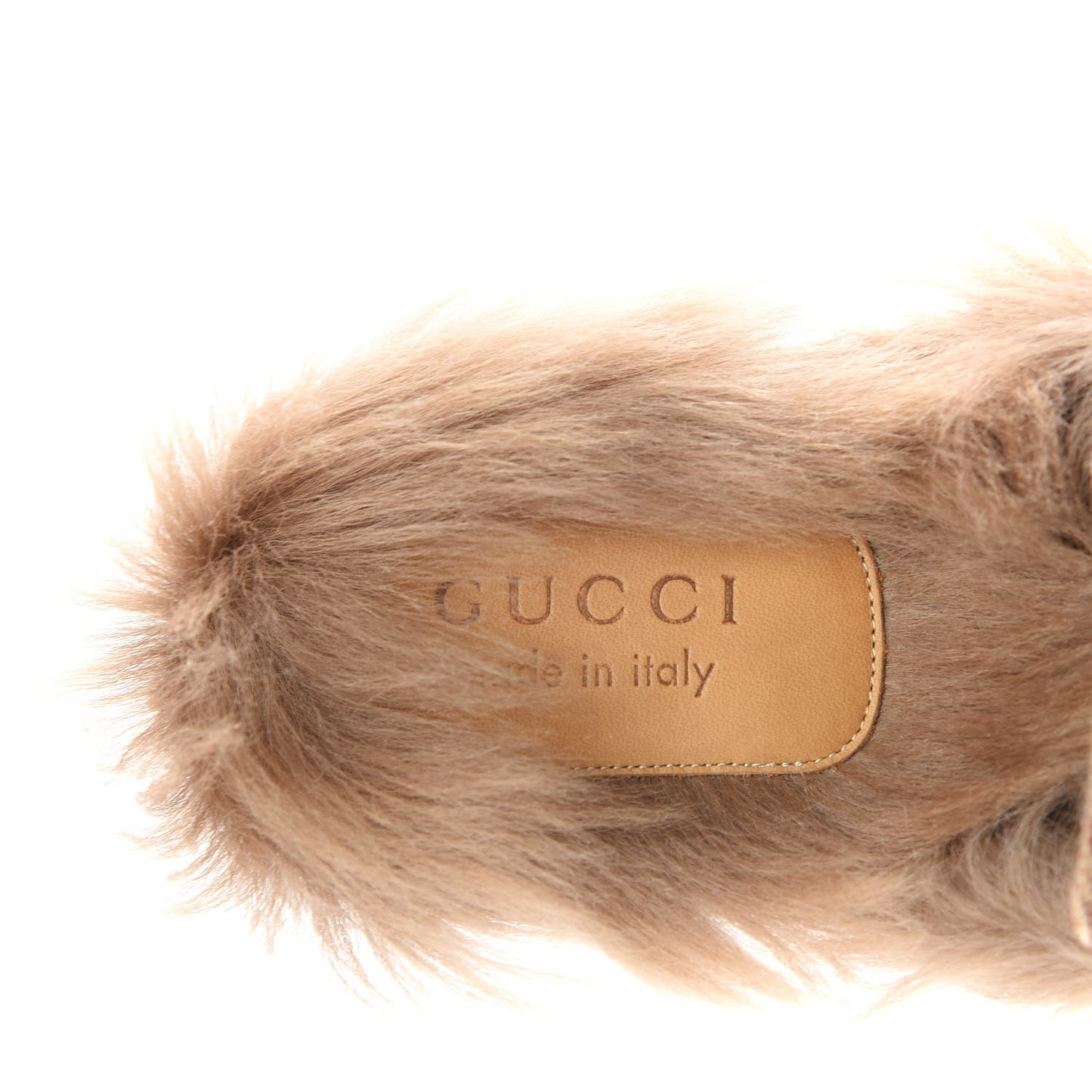 GG Monogram Fur Mens Princetown Slippers 8.5 Beige Ruggine Rust
