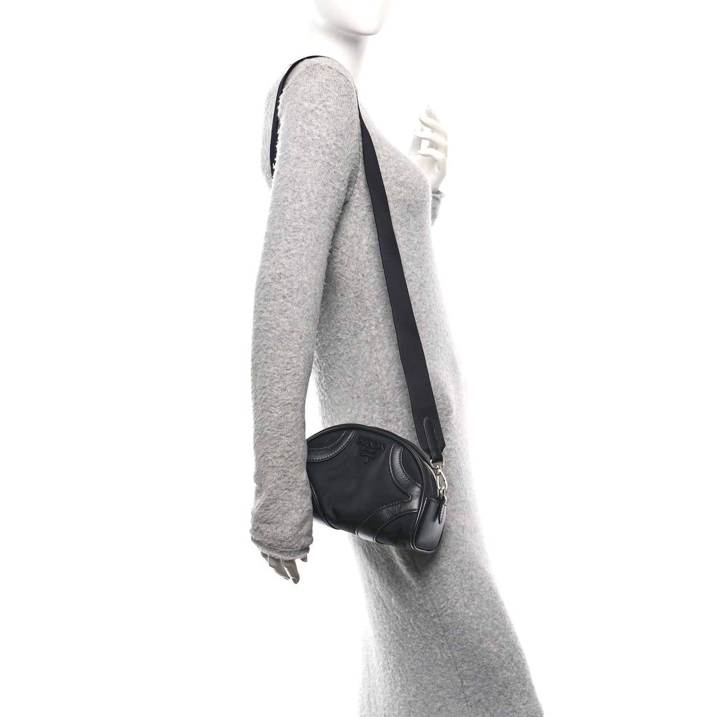 Nylon Soft Calfskin Bowling Crossbody Bag Black