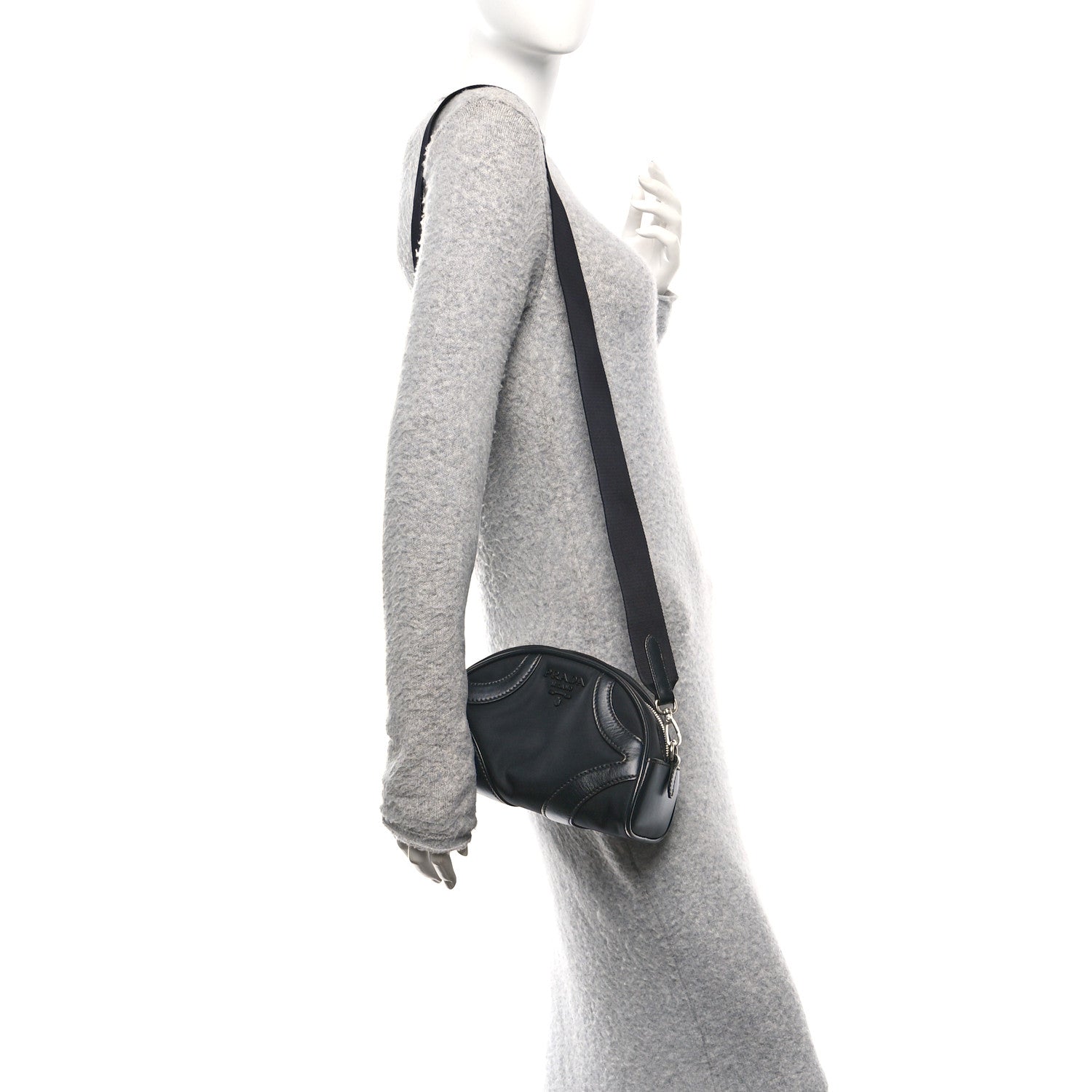 Prada Nylon Soft Calfskin Bowling Crossbody Bag Black 2 of 9