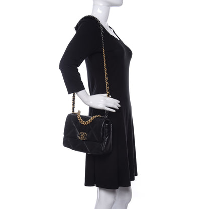 Chanel Shiny Goatskin Quilted Medium Chanel 19 Flap Black 2 of 11