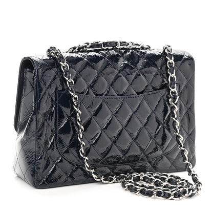 Chanel Crinkled Patent Quilted Jumbo Single Flap Dark Navy 3 of 10