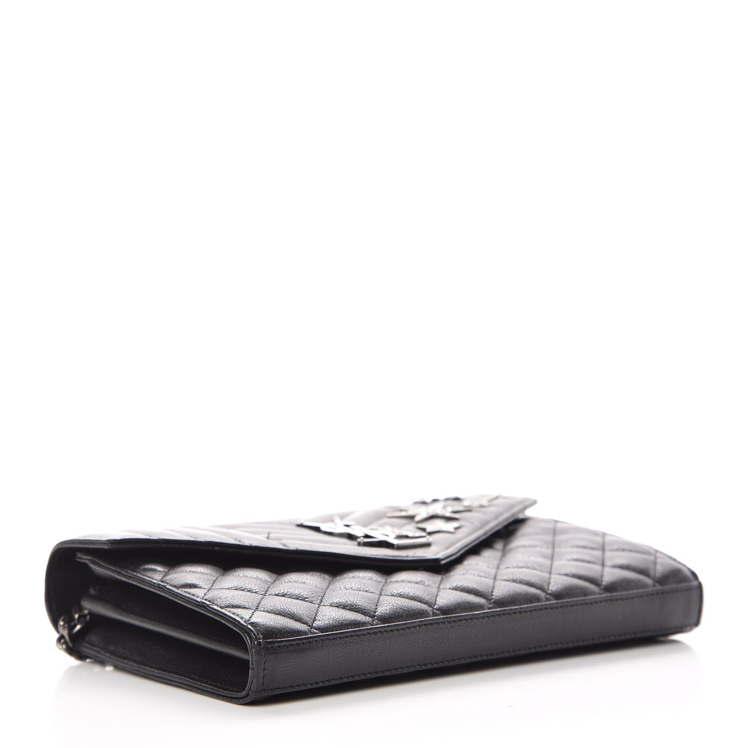 Saint Laurent Lambskin Mixed Matelasse Monogram Charms Chain Wallet Black 4 of 11