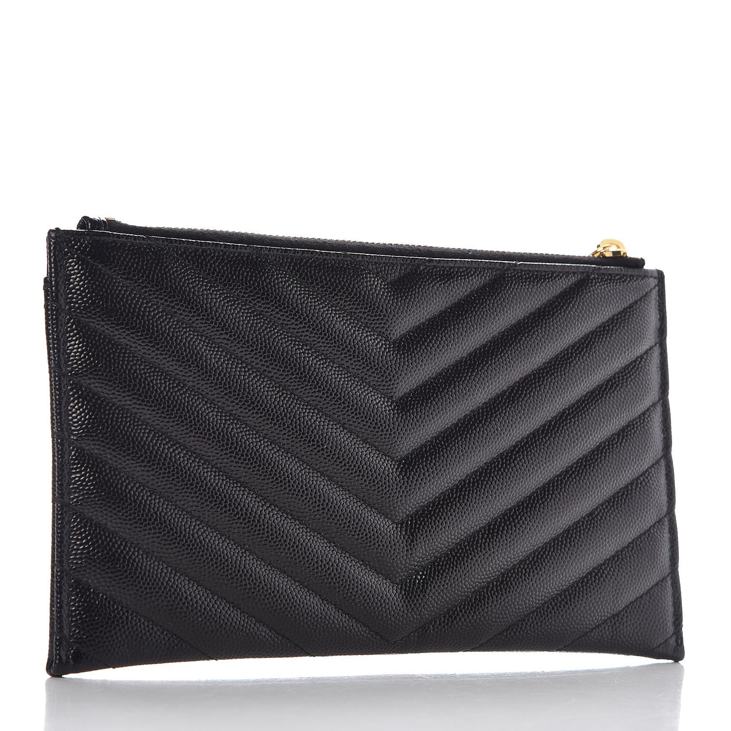 Saint Laurent Grain De Poudre Chevron Monogram Bill Pouch Black 3 of 7