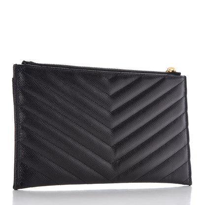 Saint Laurent Grain De Poudre Chevron Monogram Bill Pouch Black 3 of 7