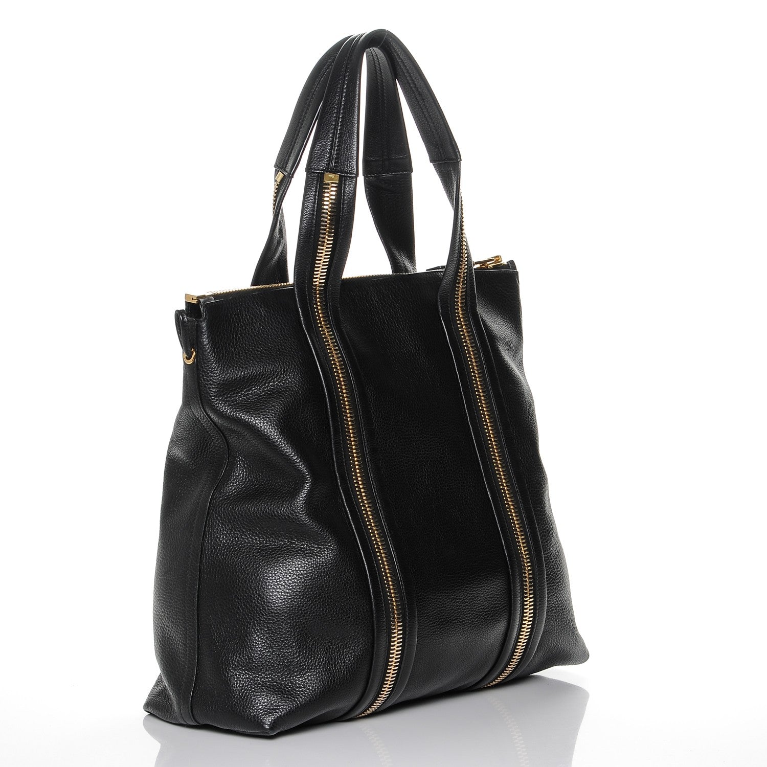 Tom Ford Pebbled Calfskin Medium Amber Zip Tote Black 3 of 6