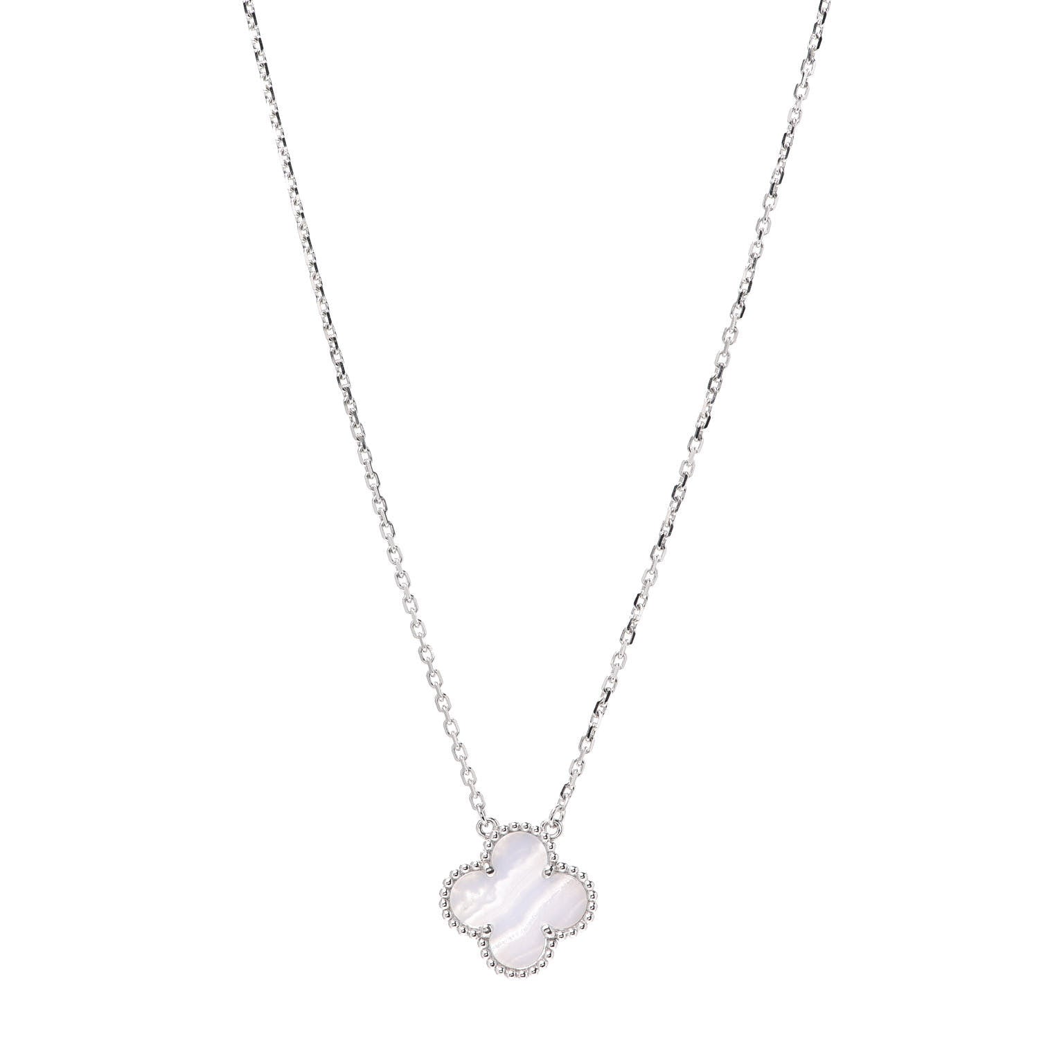 Van Cleef & Arpels 18K White Gold Chalcedony Vintage Alhambra Pendant Necklace 1 of 7
