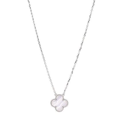 Van Cleef & Arpels 18K White Gold Chalcedony Vintage Alhambra Pendant Necklace 1 of 7