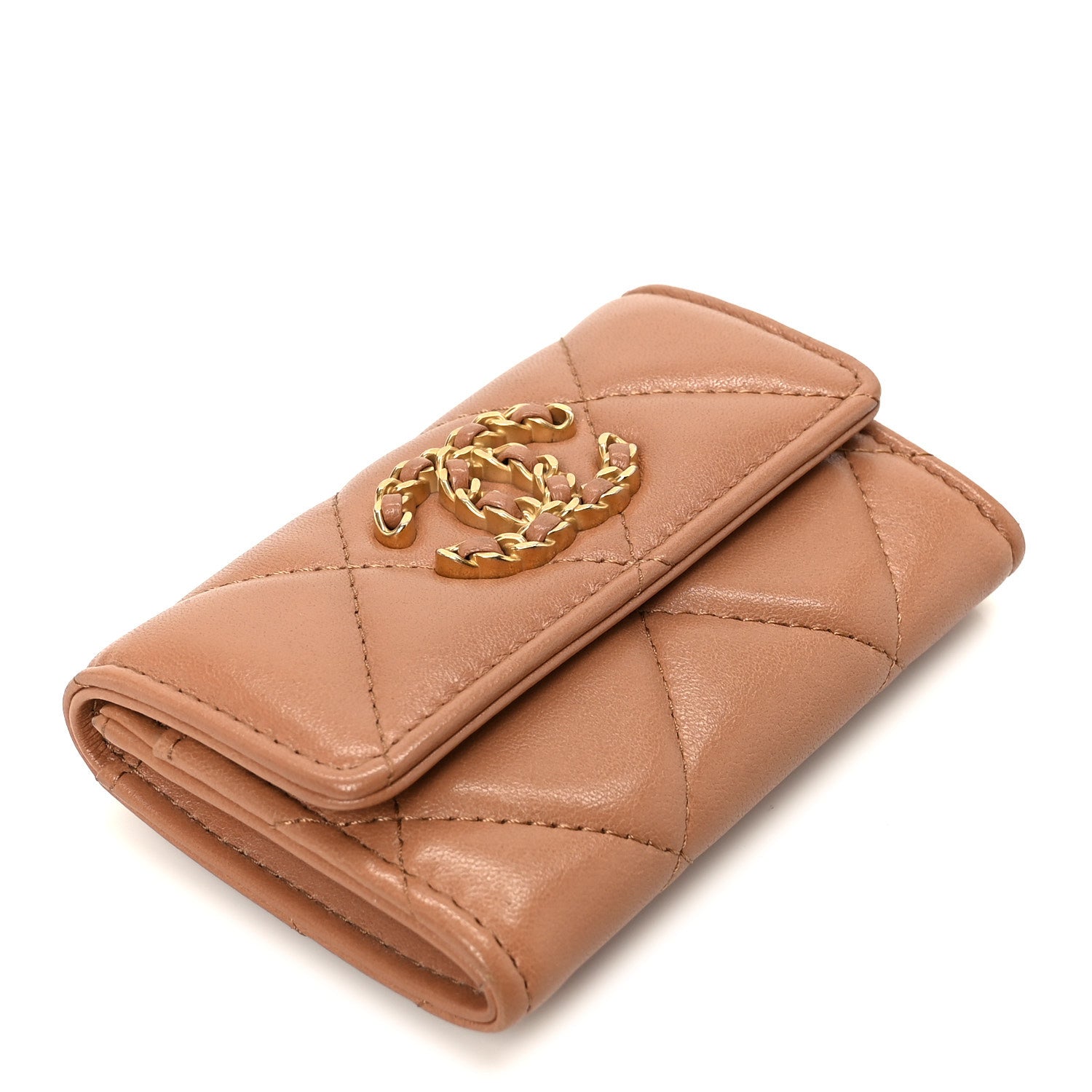 CHANEL 19 キャメル ディズヌフ ミディアム ウォレット Chanel Lambskin Quilted Chanel 19 Flap Card Holder Brown 1884427