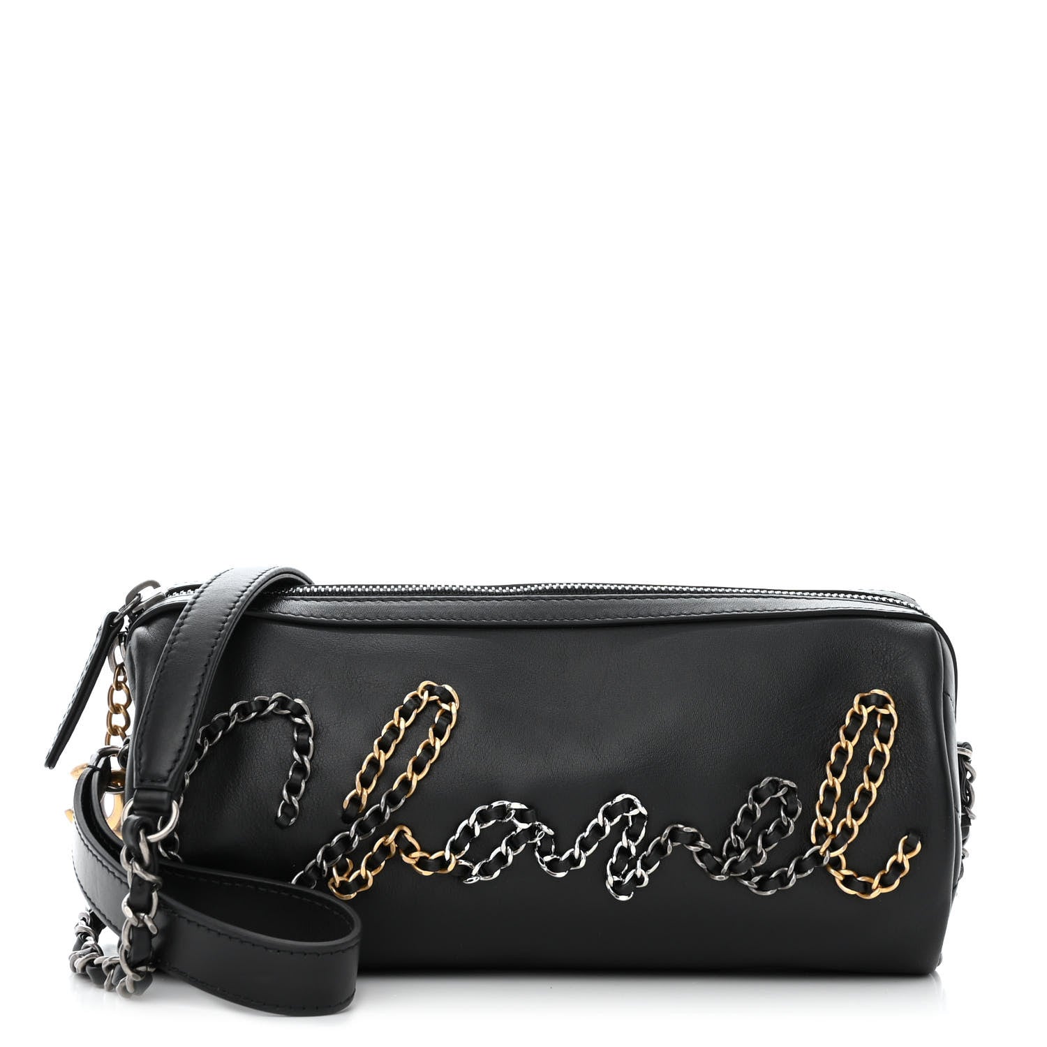 Chanel Calfskin Chain 20s Signature Bowling Bag Black 1 of 10