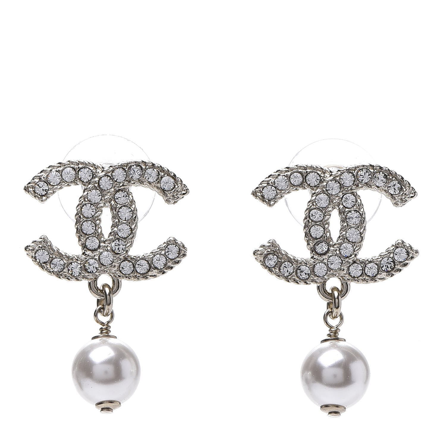 Chanel Crystal Pearl CC Drop Earrings Gold 1 of 5