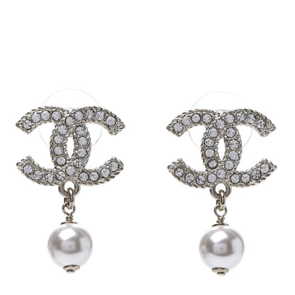 Chanel Crystal Pearl CC Drop Earrings Gold 1 of 5