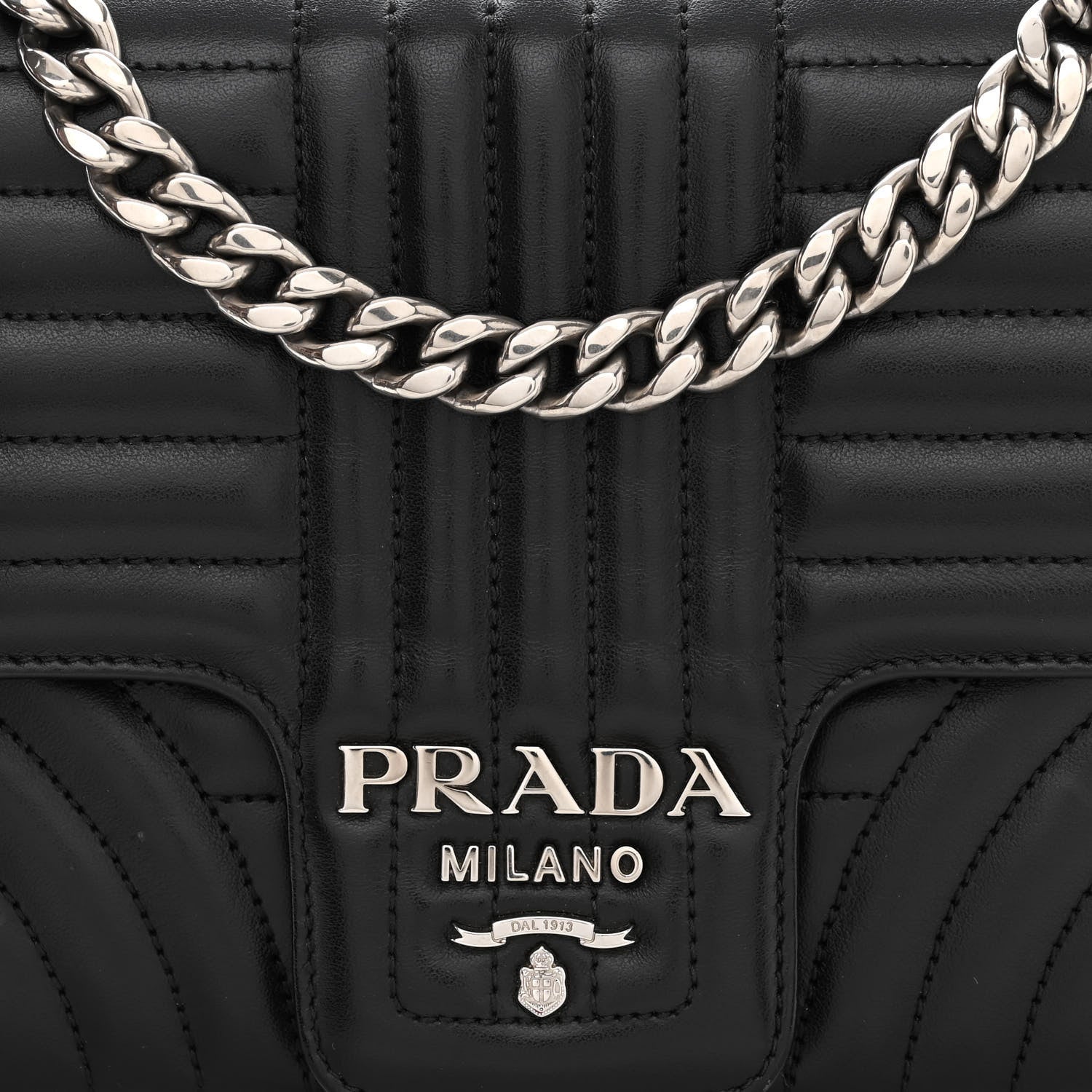 Prada Soft Calfskin Impunture Diagramme Medium Chain Flap Shoulder Bag Black 8 of 11