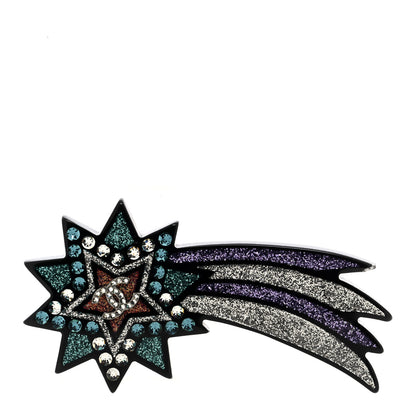 Chanel Glittered Resin Strass Shooting Star Brooch Black Purple Green 1 of 3