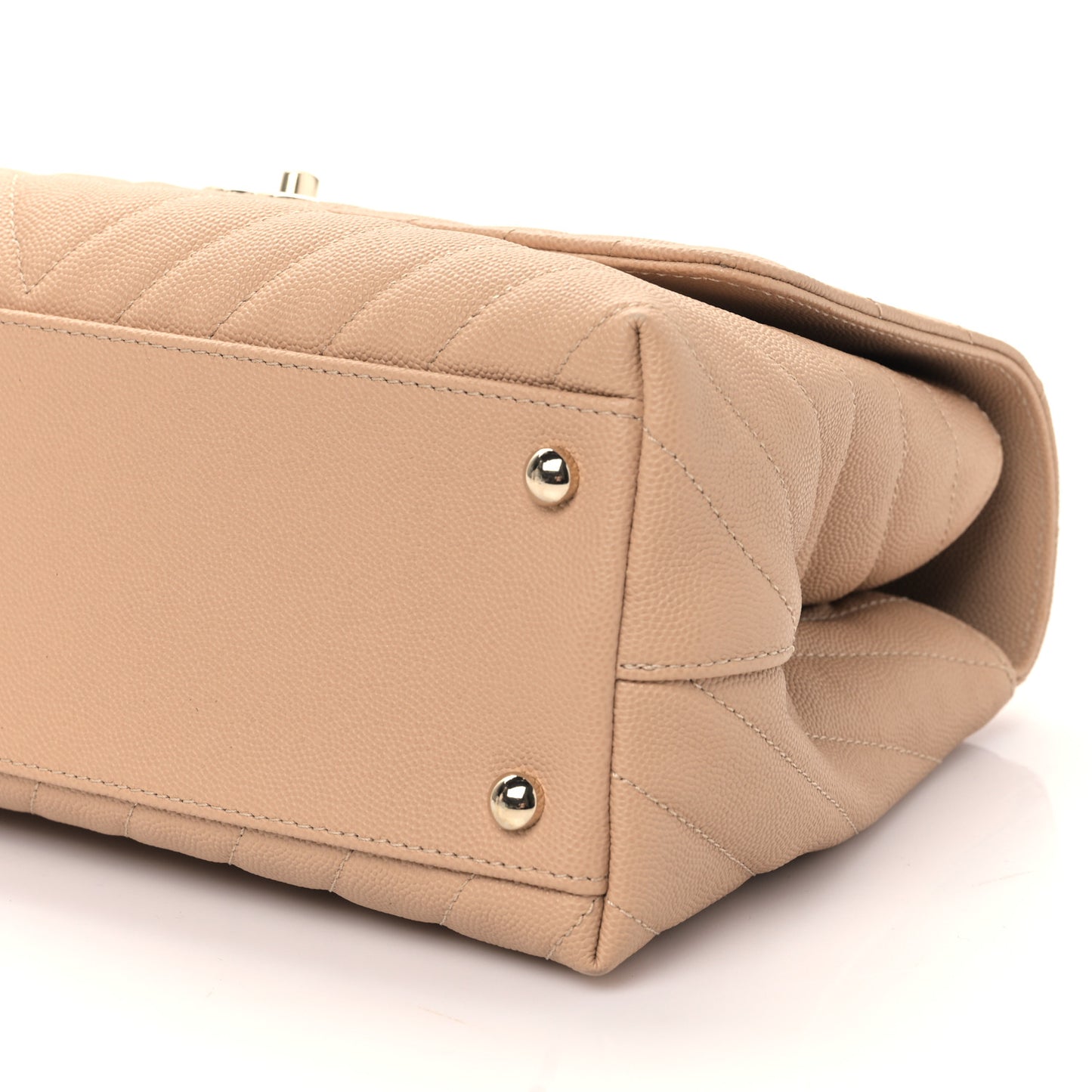 Caviar Chevron Quilted Small Coco Handle Flap Beige
