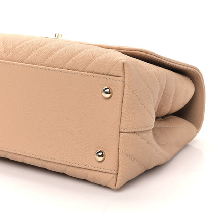 Chanel Caviar Chevron Quilted Small Coco Handle Flap Beige 9 of 9