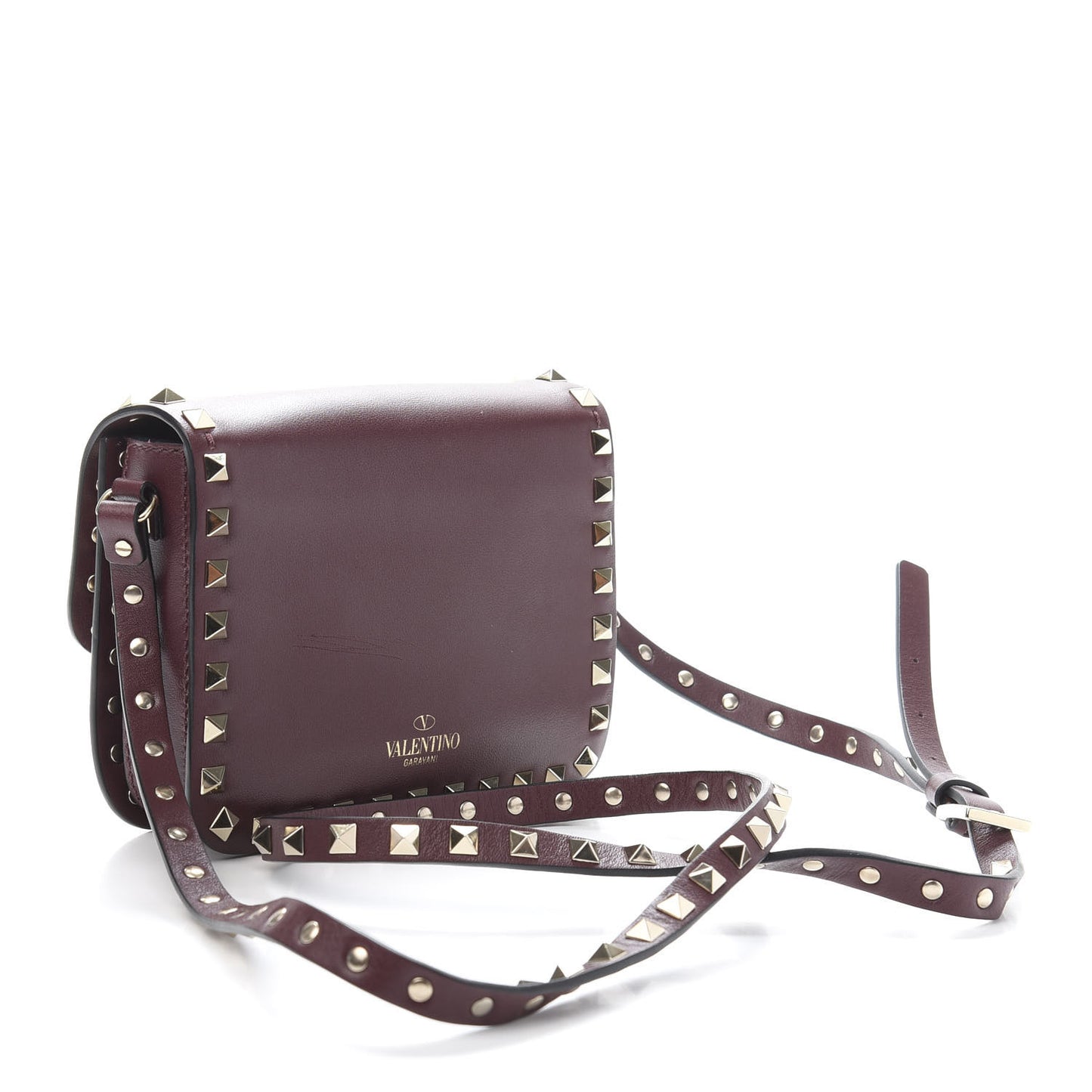 Vitello Rockstud Flap Crossbody Bag Rubin