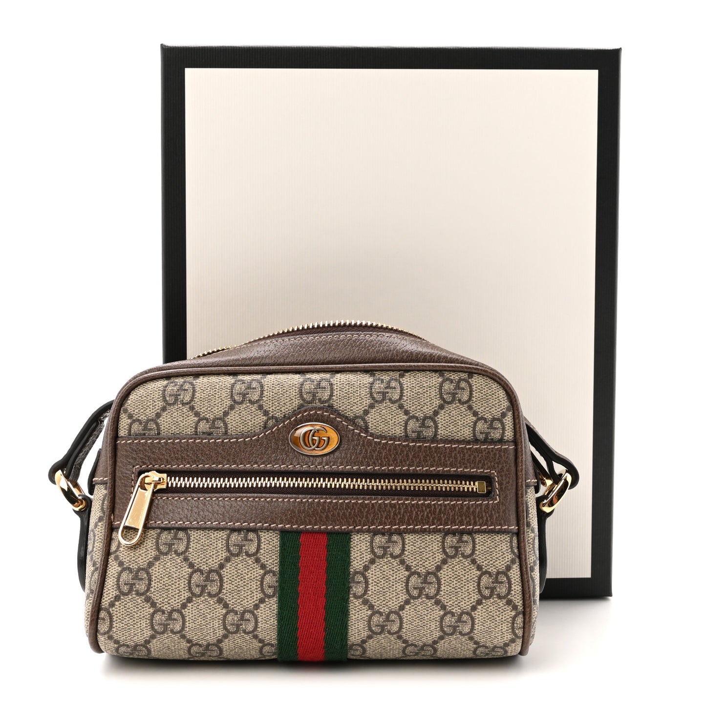 GG Supreme Monogram Web Mini Ophidia Shoulder Bag Brown