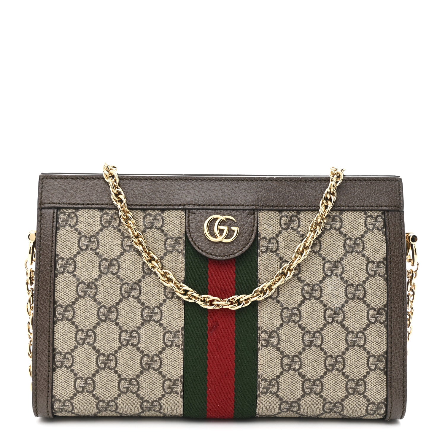 Gucci GG Supreme Monogram Web Small Ophidia Chain Shoulder Bag Brown 1 of 16