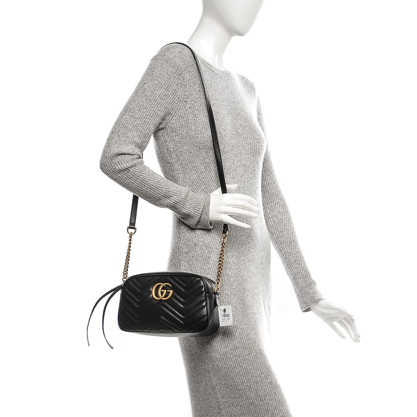 Calfskin Matelasse Small GG Marmont Chain Shoulder Bag Black