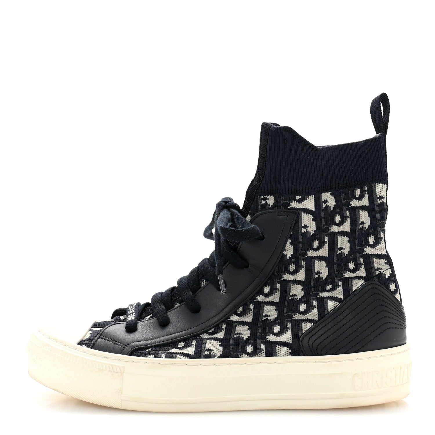 Christian Dior Technical Knit Calfskin Oblique Womens Walk'n Dior High Top Sneakers 36.5 Deep Blue 1 of 10