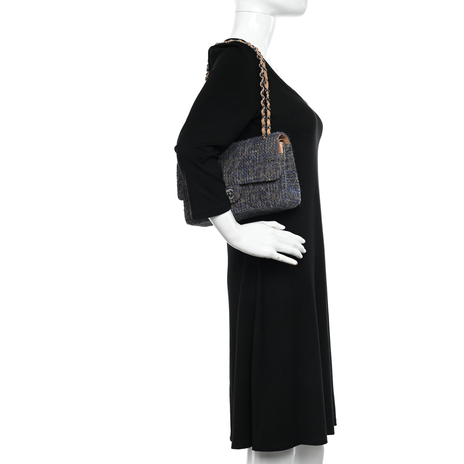 Chanel Tweed Quilted Medium Double Flap Brown Blue 2 of 10