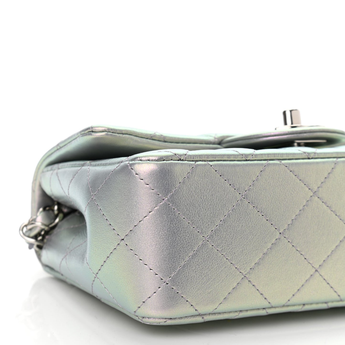 Iridescent Calfskin Quilted Mini Rectangular Flap Light Purple