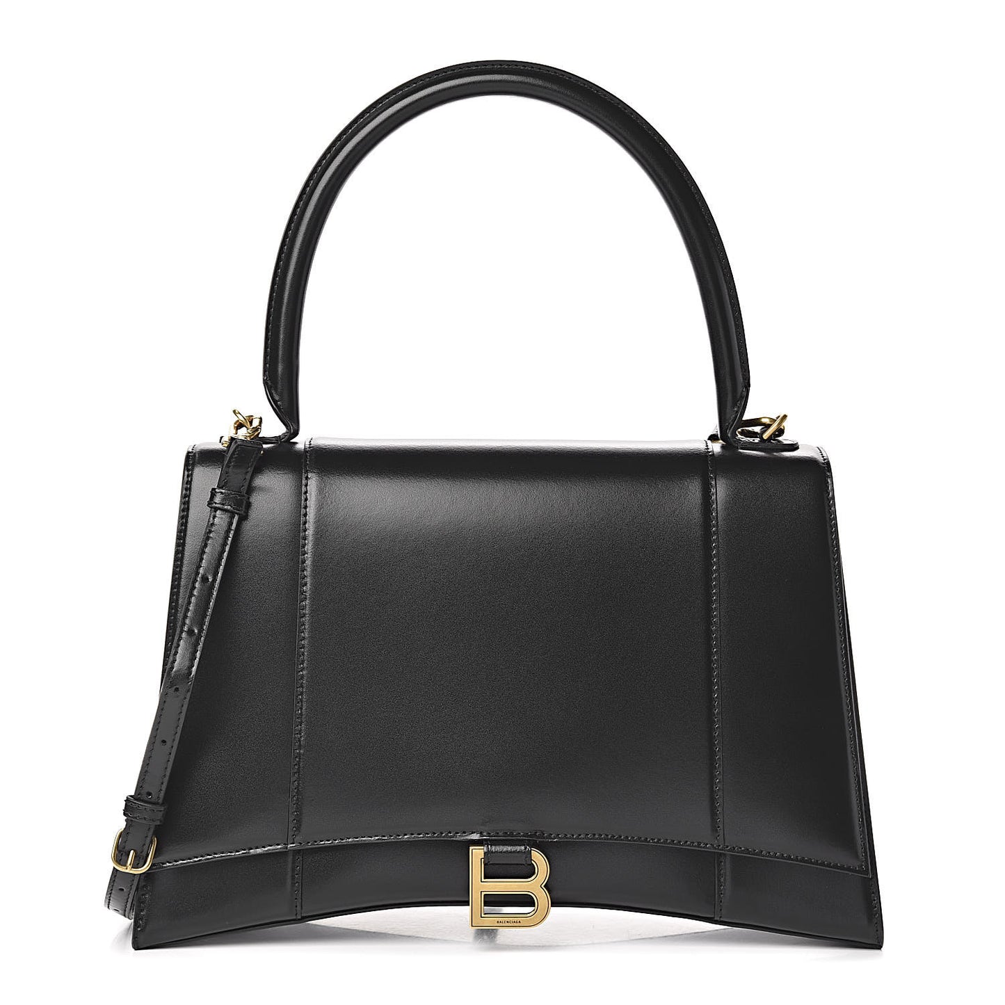 Shiny Box Calfskin Medium Hourglass Top Handle Bag Black