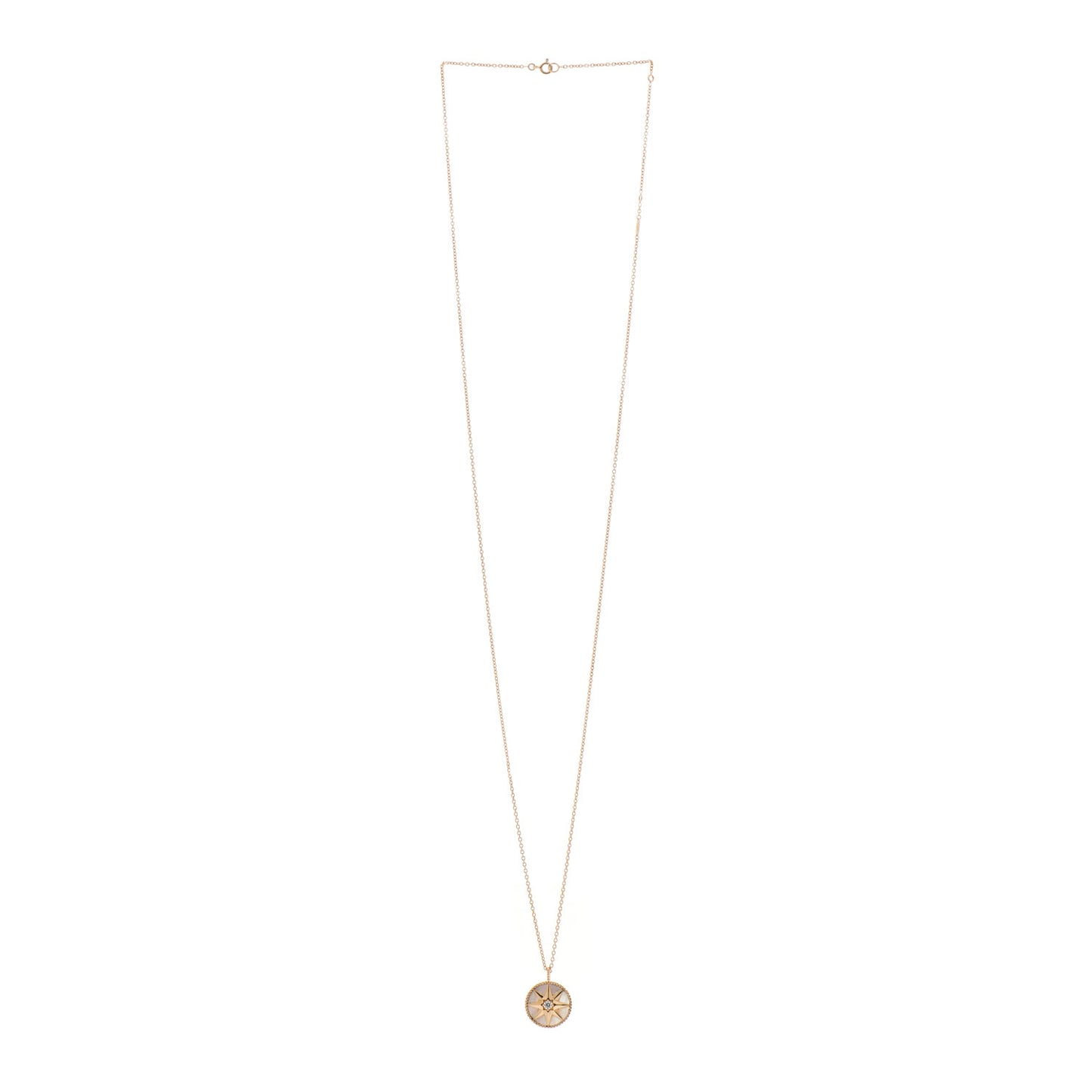 18K Yellow Gold Diamond Mother of Pearl Rose Des Vents Medallion Necklace