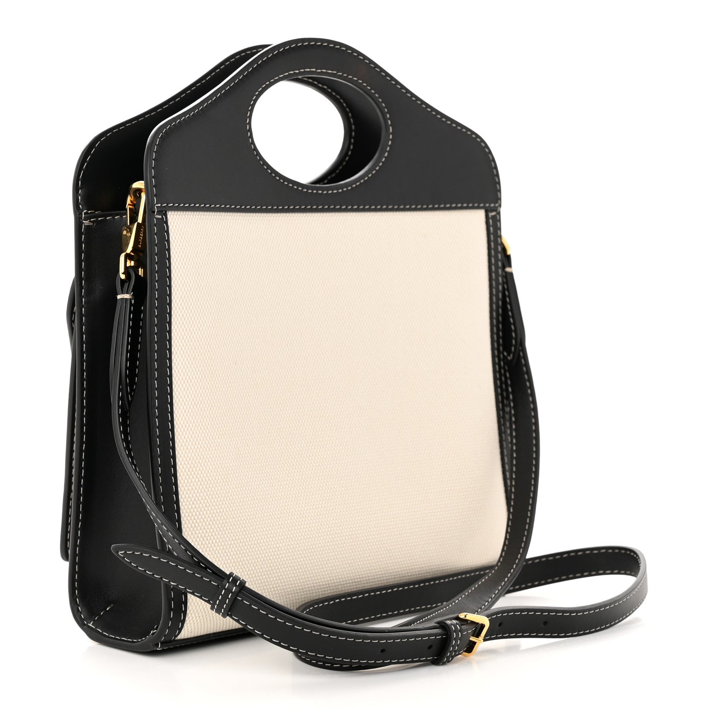 Canvas Smooth Calfskin Two Tone Mini Pocket Bag White Black