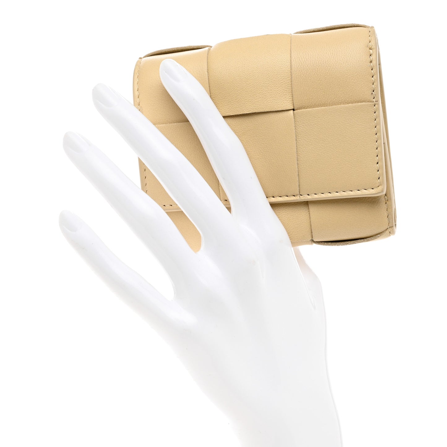 Nappa Calfskin Maxi Intrecciato Cassette Tri-Fold Wallet Porridge