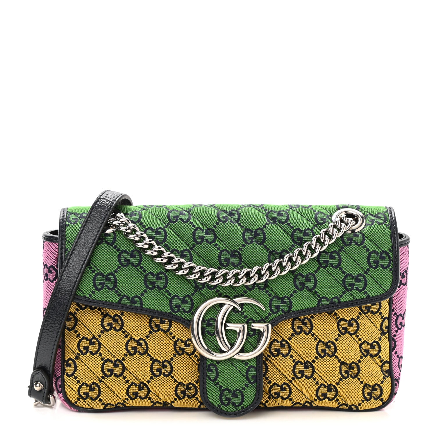 Gucci Monogram Multicolor Matelasse Diagonal Small GG Marmont Shoulder Bag Green Blue Yellow Light Blue Pink 1 of 10