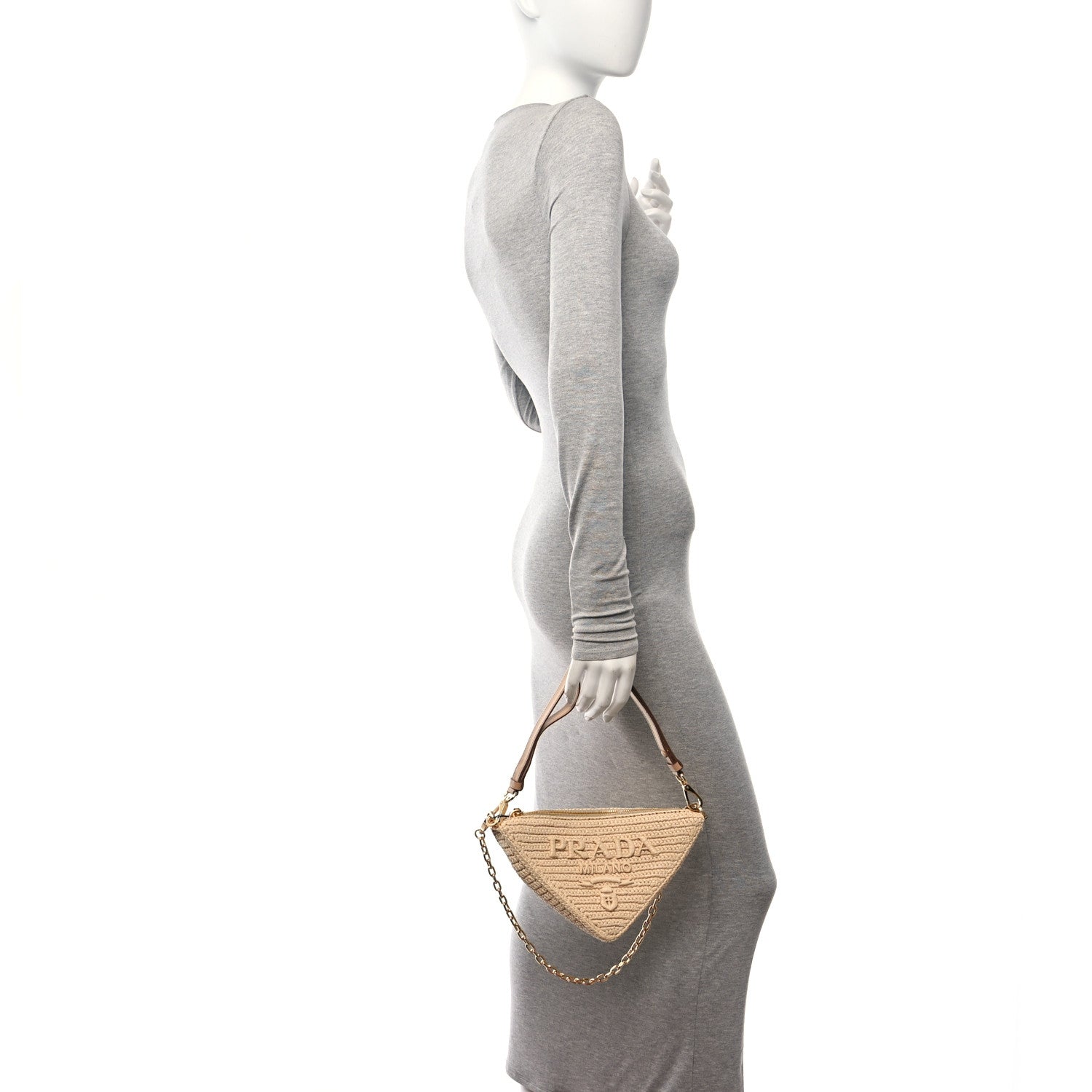Prada Yarn Raffia Effect Crochet Triangle Shoulder Bag Naturale 2 of 9