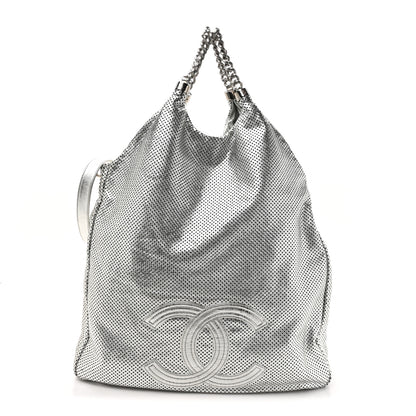 Chanel Metallic Glazed Calfskin Perforated Large Rodeo Drive Tote Silver 1 of 11