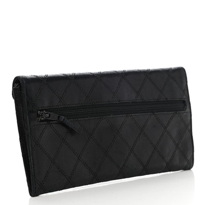 Chanel Lambskin Diamond Stitched Envelope Long Flap Wallet Black 3 of 8