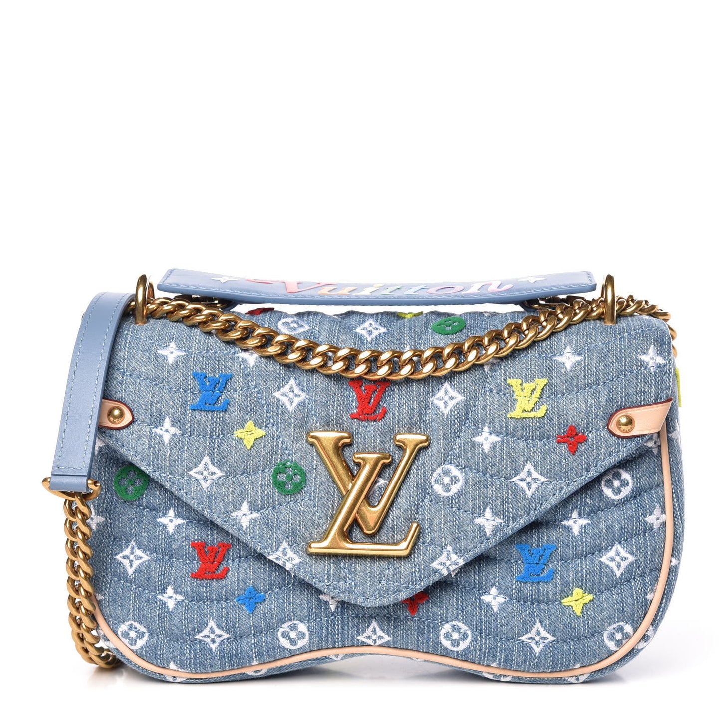 Embroidered Monogram Denim New Wave Chain MM