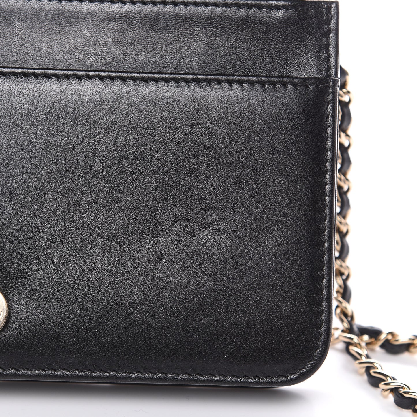 Lambskin Quilted Pearl Wallet On Chain WOC Black
