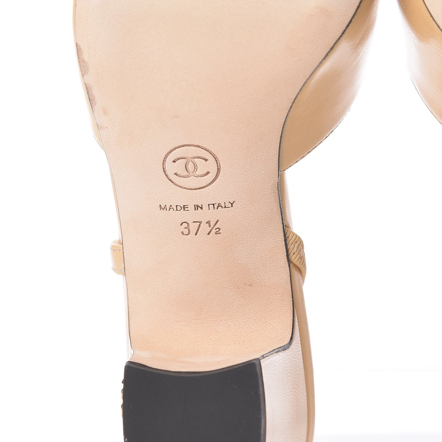 Chanel Goatskin Grosgrain Cap Toe CC Slingback Pumps 37.5 Beige Black 6 of 10