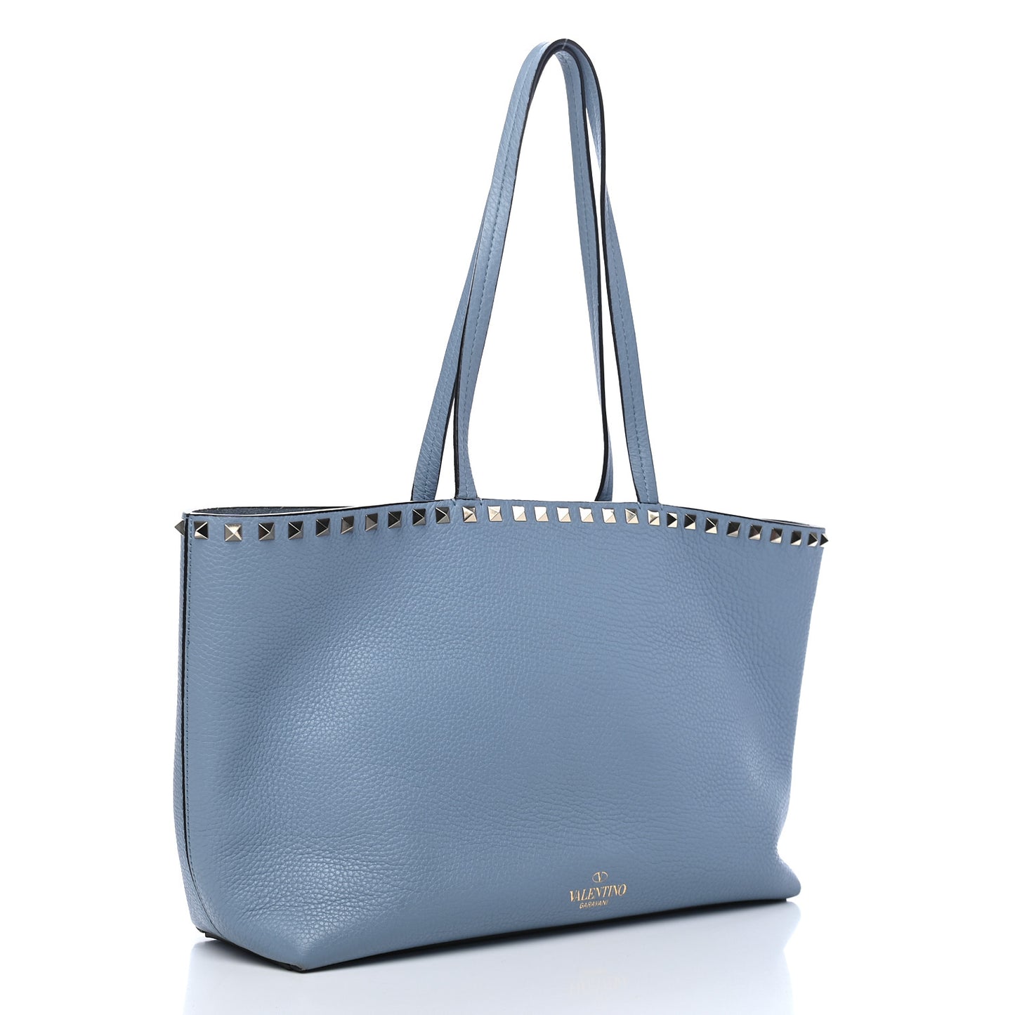 Grained Calfskin Small Rockstud Shoulder Tote Niagara
