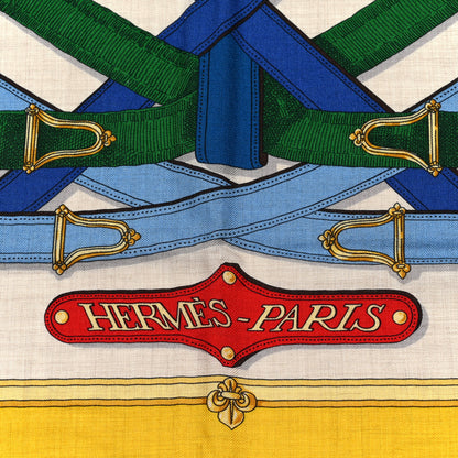 Hermes Cashmere Silk Cavalcadour Shawl 140 Naturel Jaune Multi 3 of 6