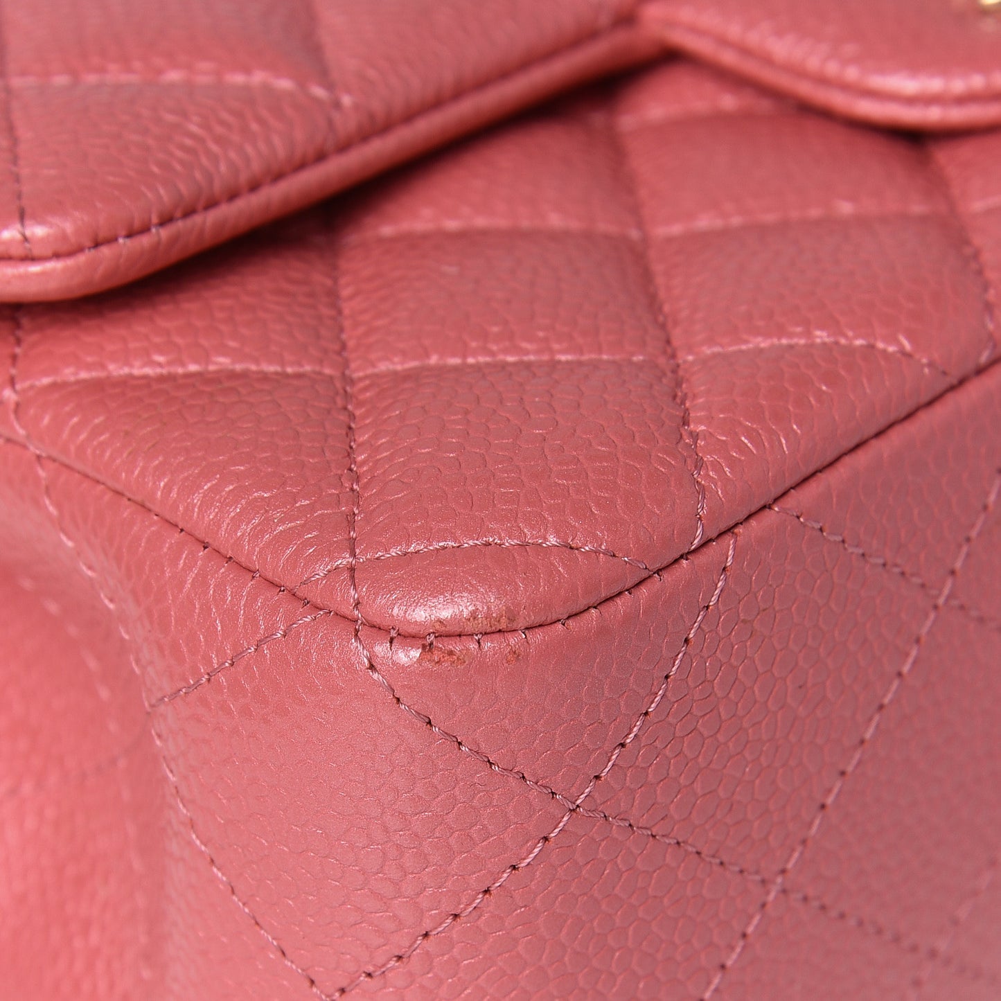 Iridescent Caviar Quilted Mini Rectangular Flap Dark Pink