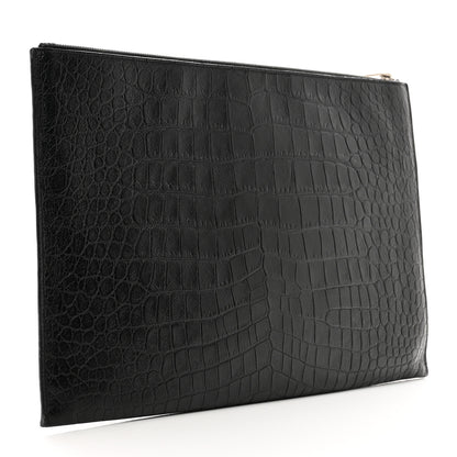 Saint Laurent Calfskin Crocodile Embossed Document Holder Black 3 of 7